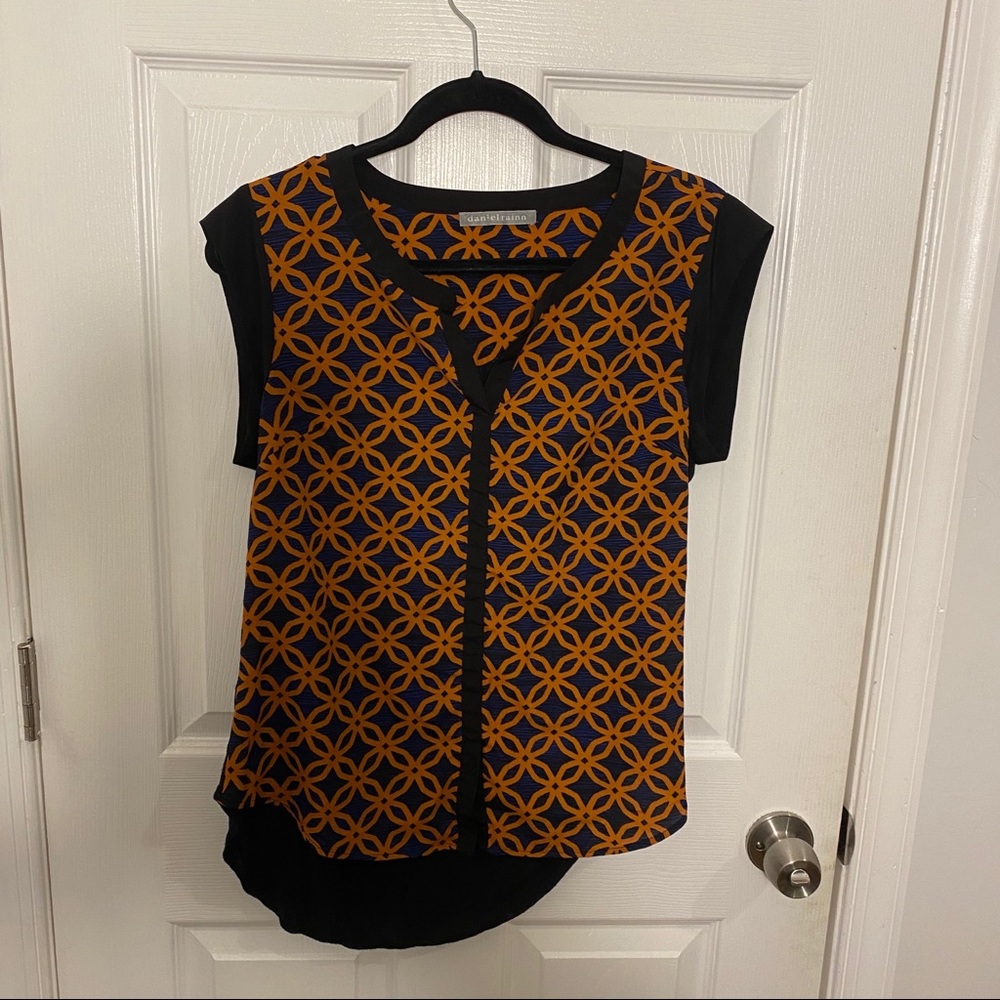 Daniel Rainn black orange geometric print blouse